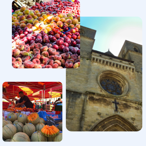 Mosaïque de photos du marché de Gourdon